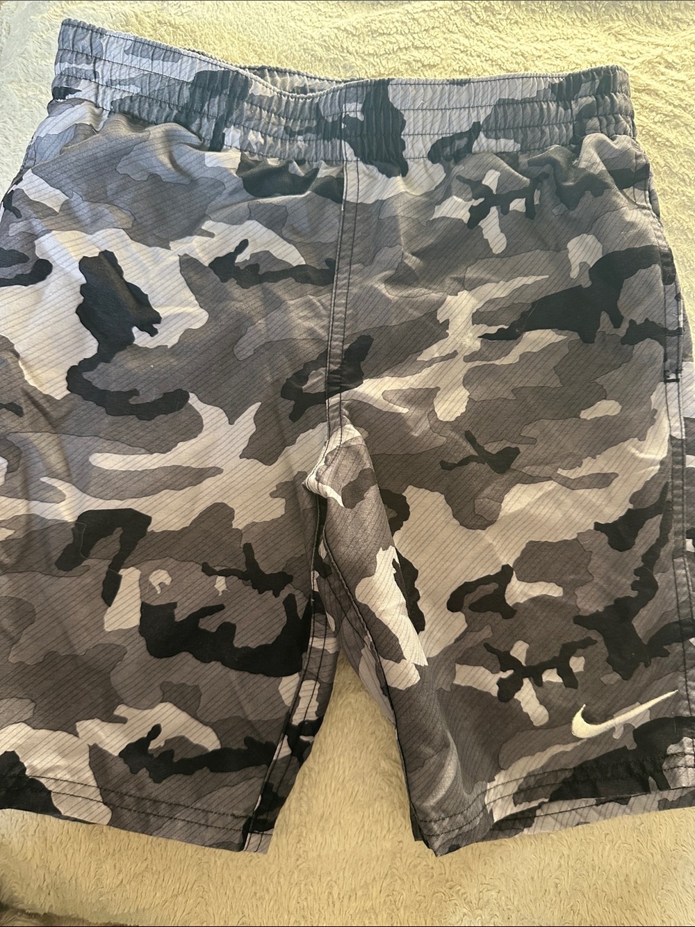 Nike Boys Gray Black Camo Swim Trunks
